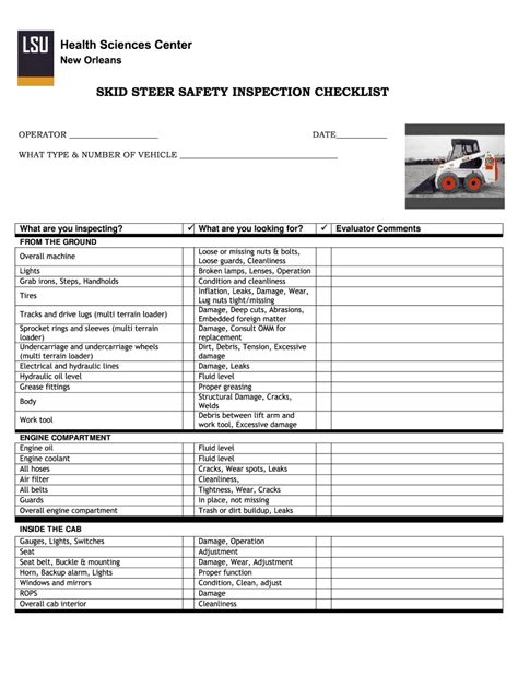 skid steer equipment checklist|bobcat inspection checklist pdf.